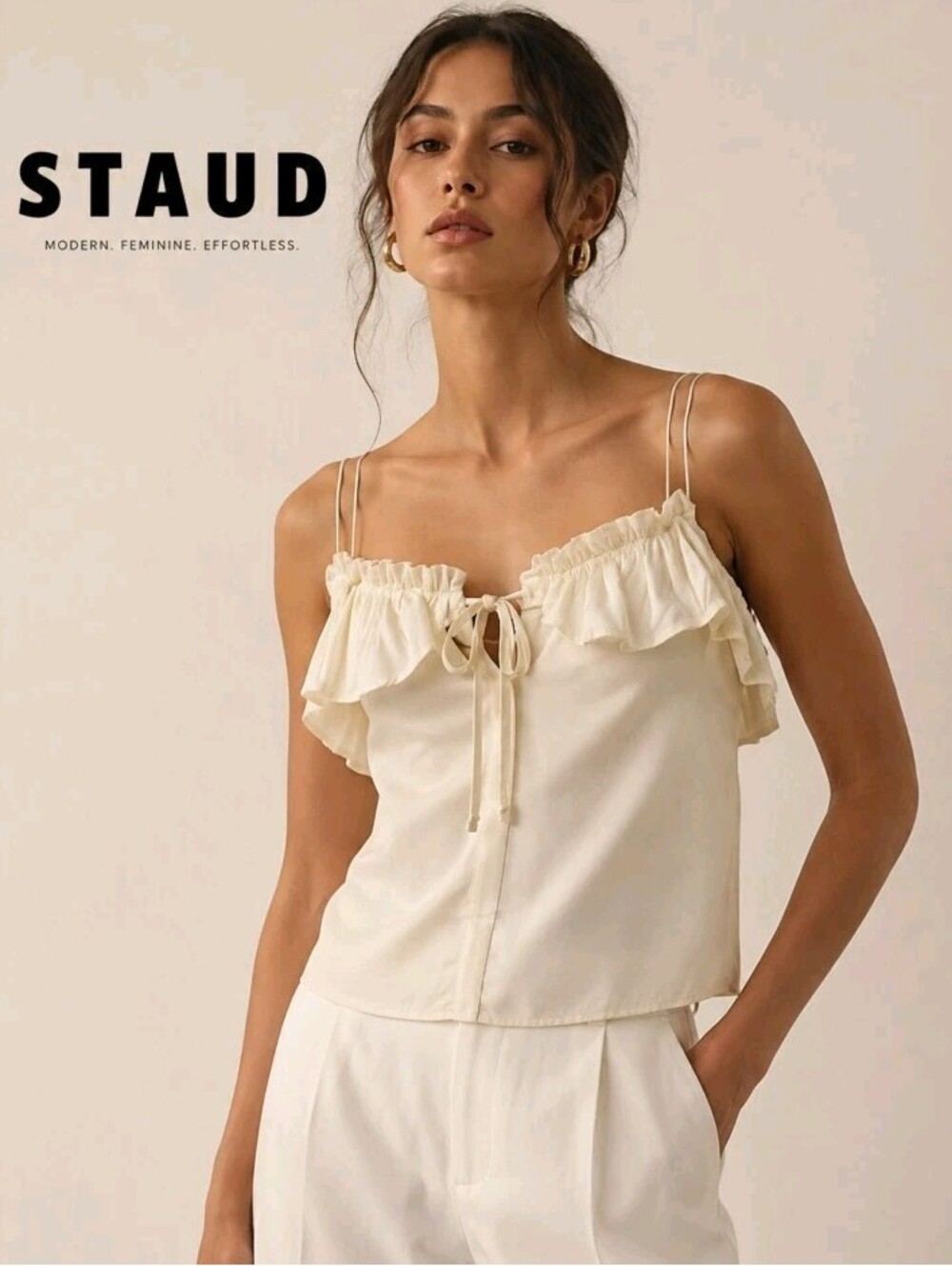 Staud Women's Size S Top Spaghetti Strap Ruffled Cami Blouse #3